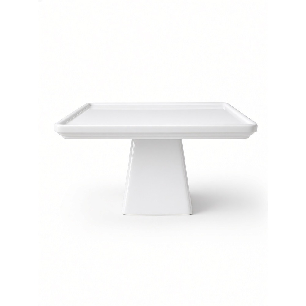 Solus White Ceramic Square Cake Stand Pedestal 8 Inch Modern Dessert Server